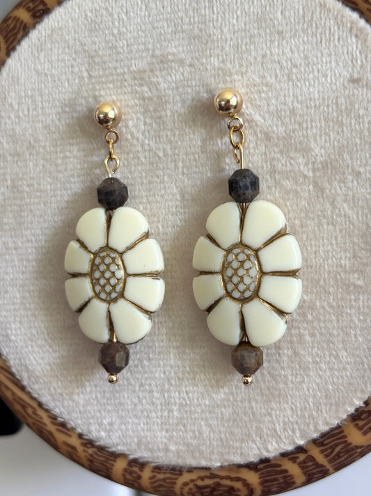 Chocolate Moonstone Flower Earrings