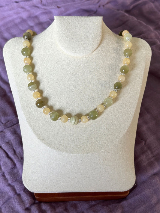 Green Calcite and Yellow Jade Necklace