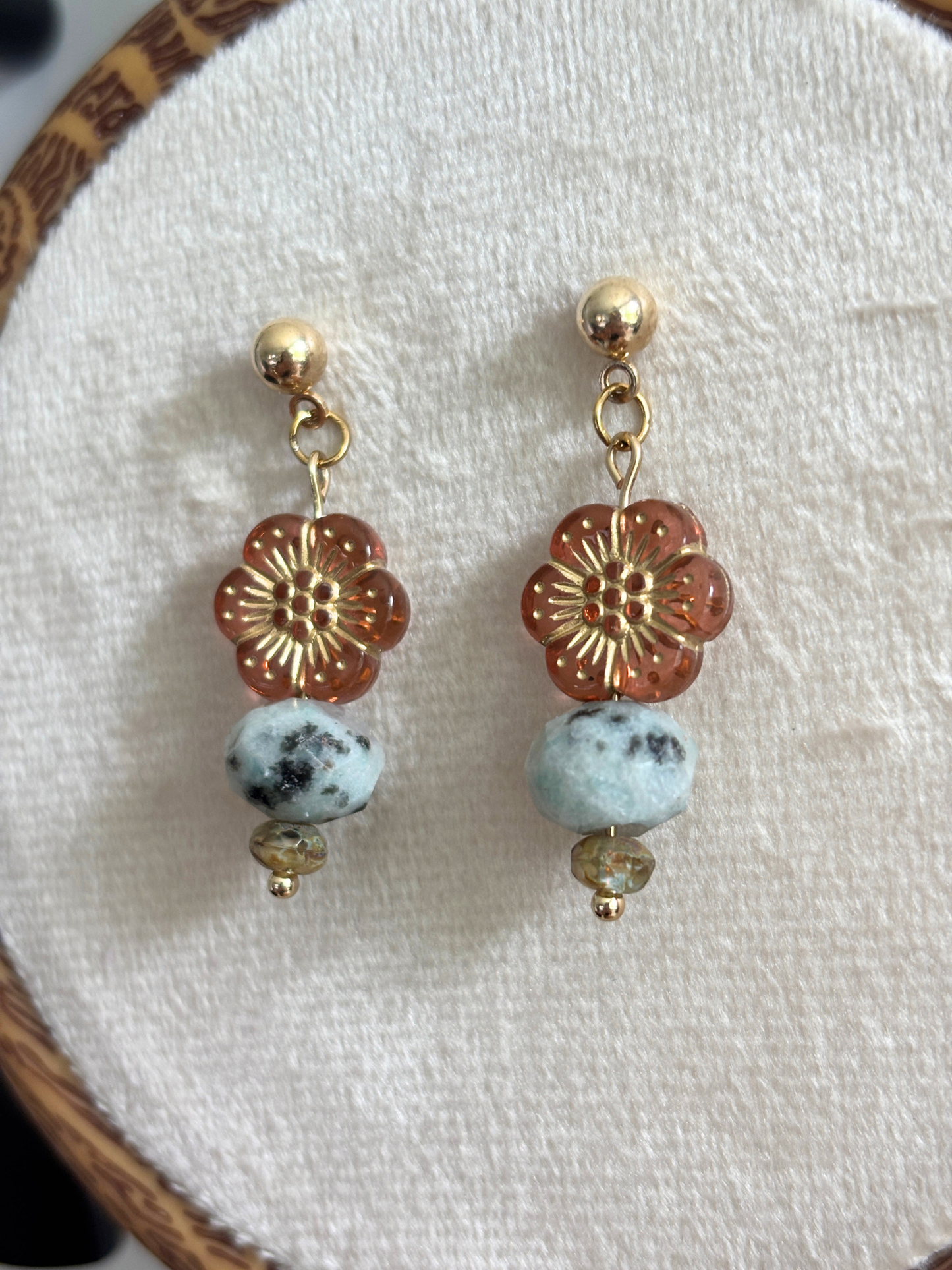 Kiwi Jasper Sunset Flower Earrings
