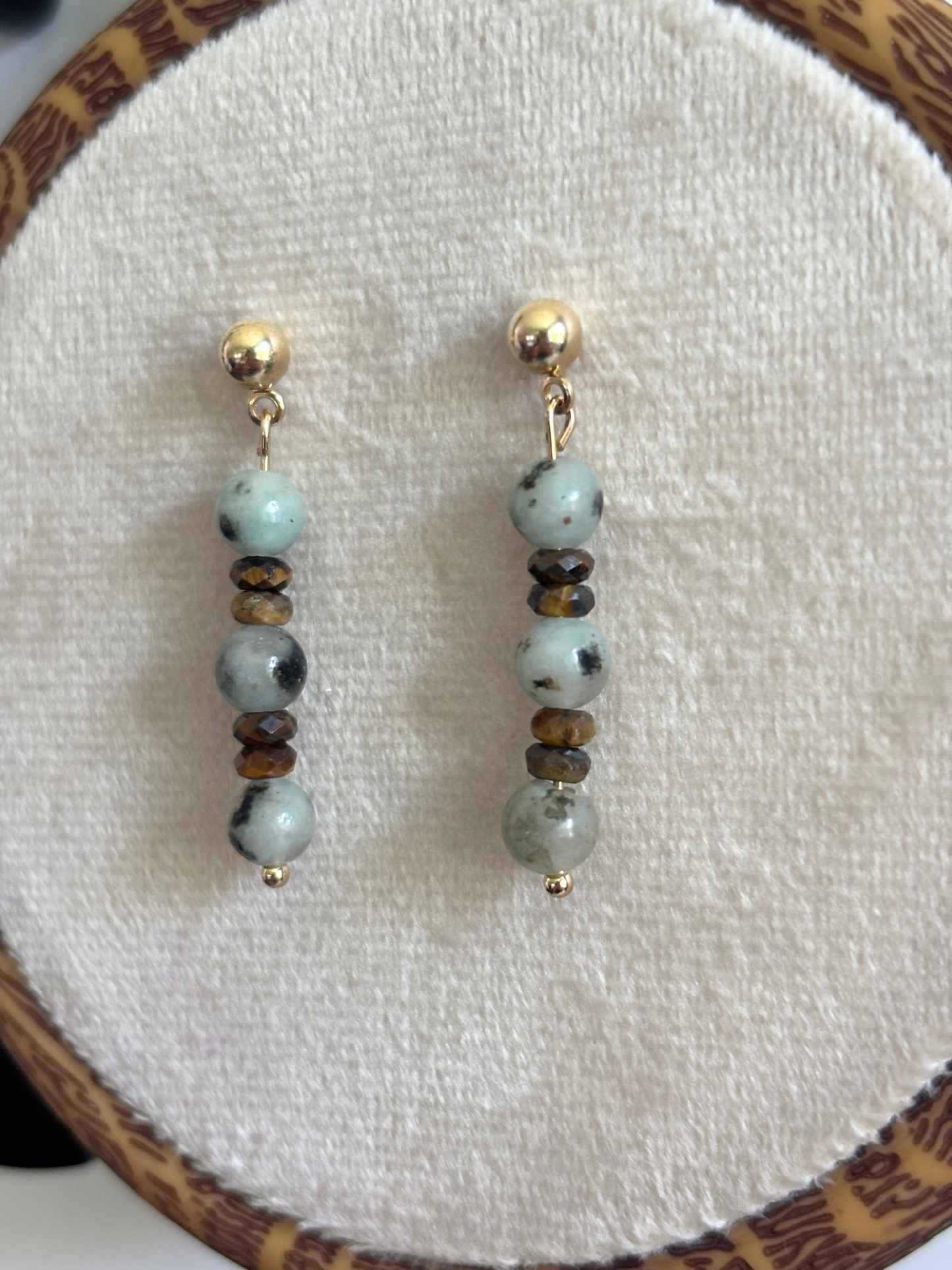 Kiwi Jasper and Tiger's Eye Earrings