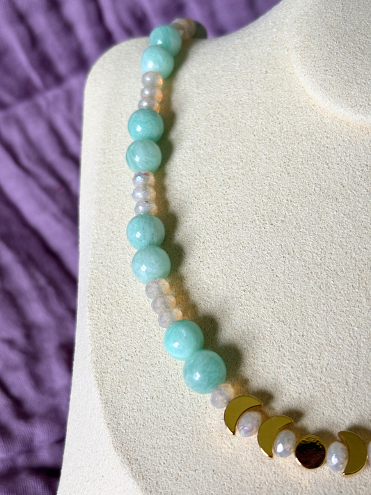 Amazonite and Moonstone Moon Cycle Necklace