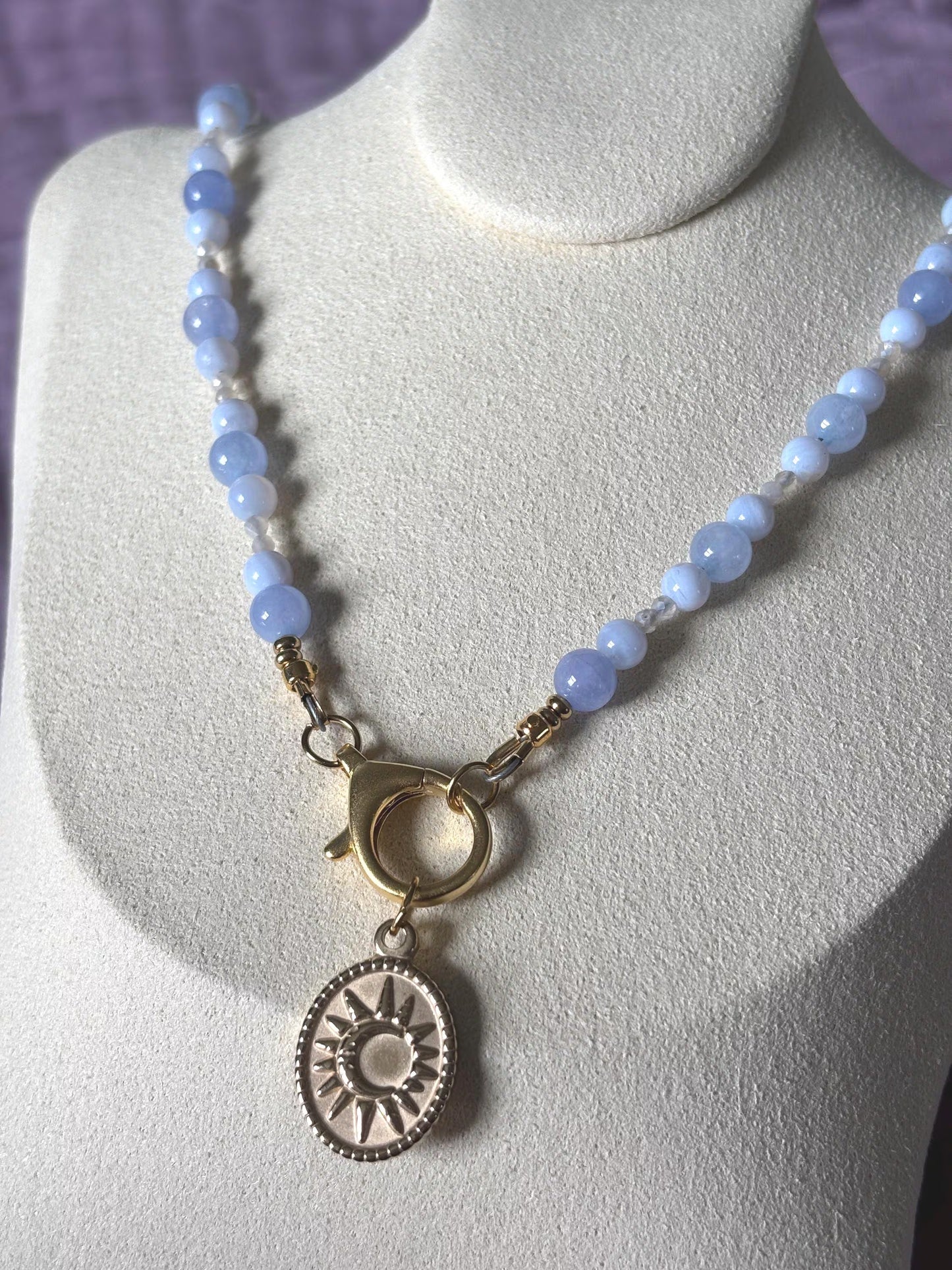 Blue Lace Agate and Moonstone Necklace