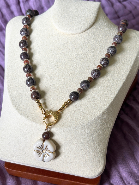 Brown Snowflake Obsidian Necklace