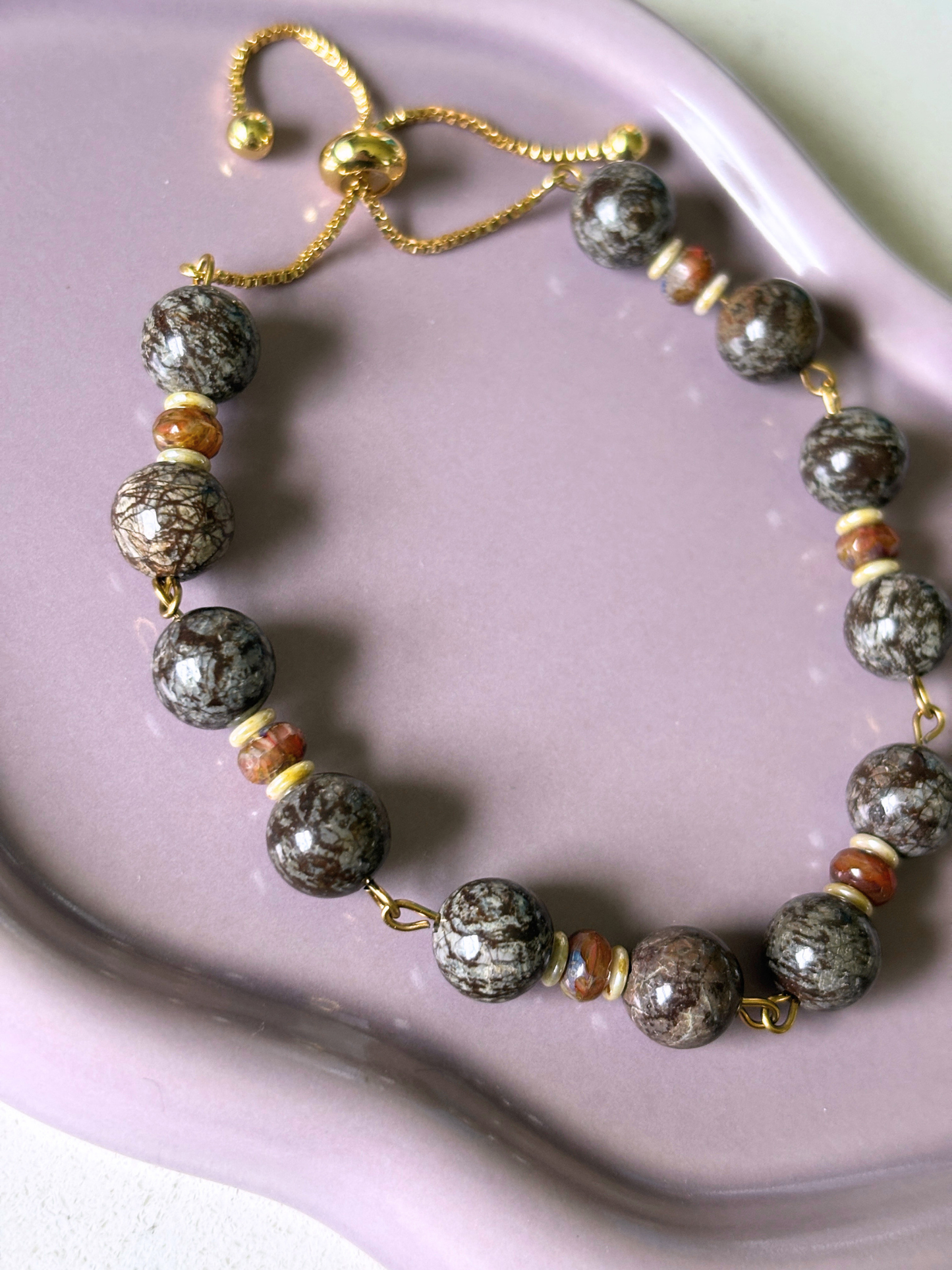 Brown Snowflake Obsidian Bracelet