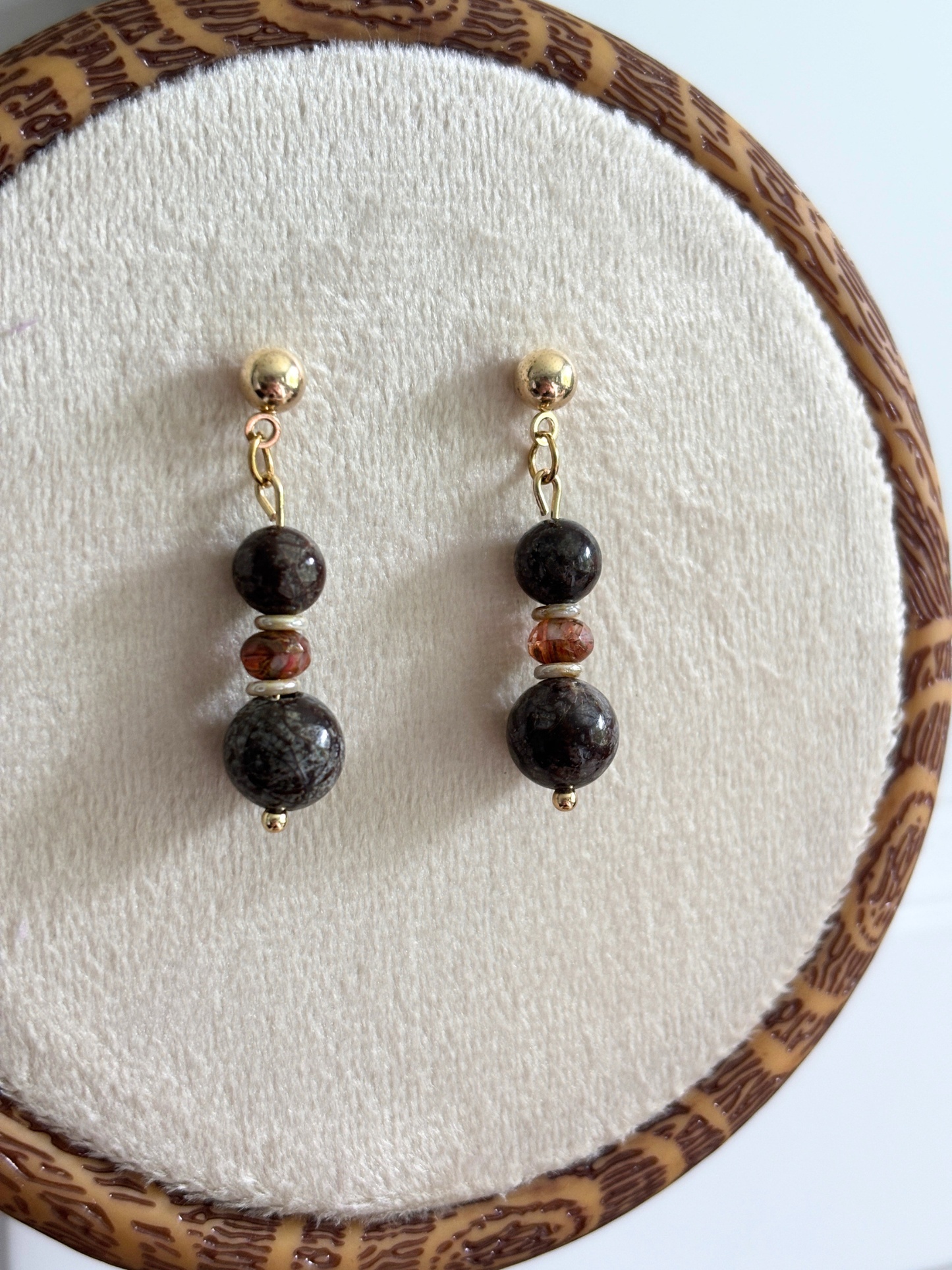Brown Snowflake Obsidian Earrings