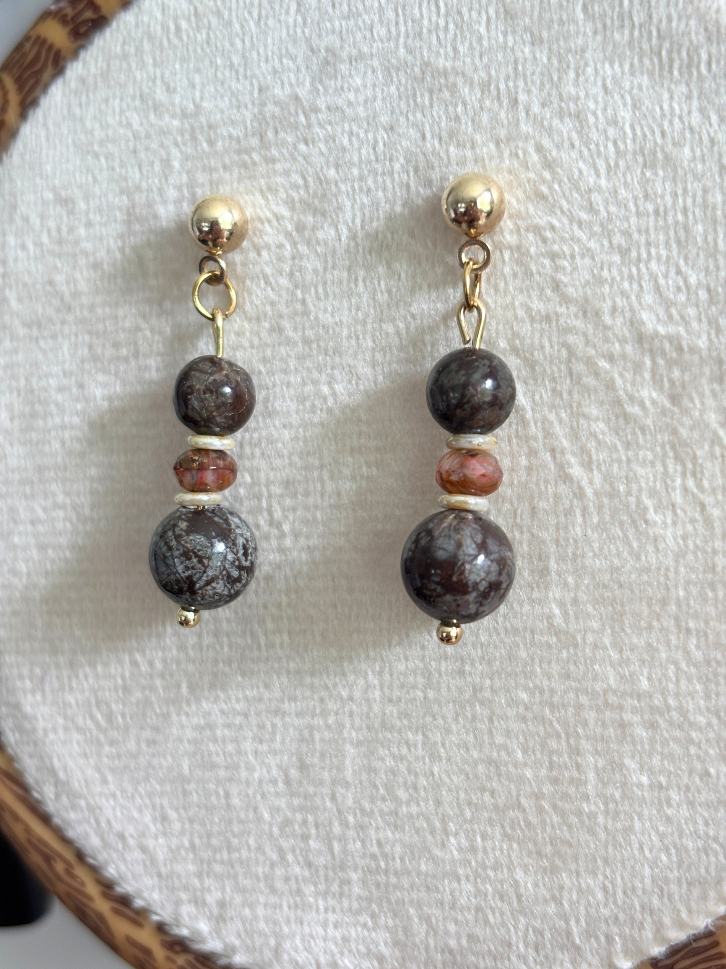 Brown Snowflake Obsidian Earrings