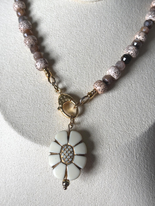 Chocolate Moonstone and Bodhi Seed Necklace
