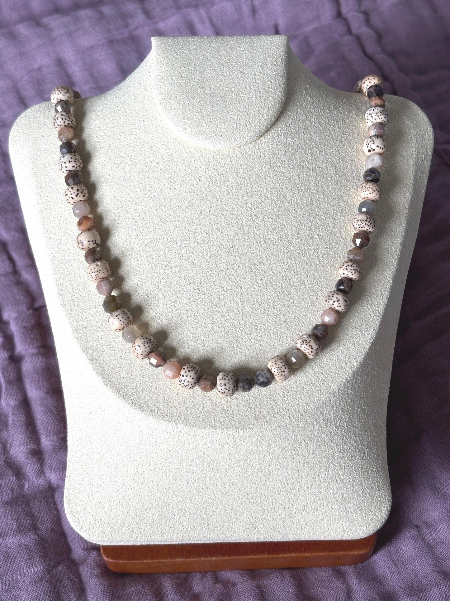 Chocolate Moonstone and Bodhi Seed Necklace