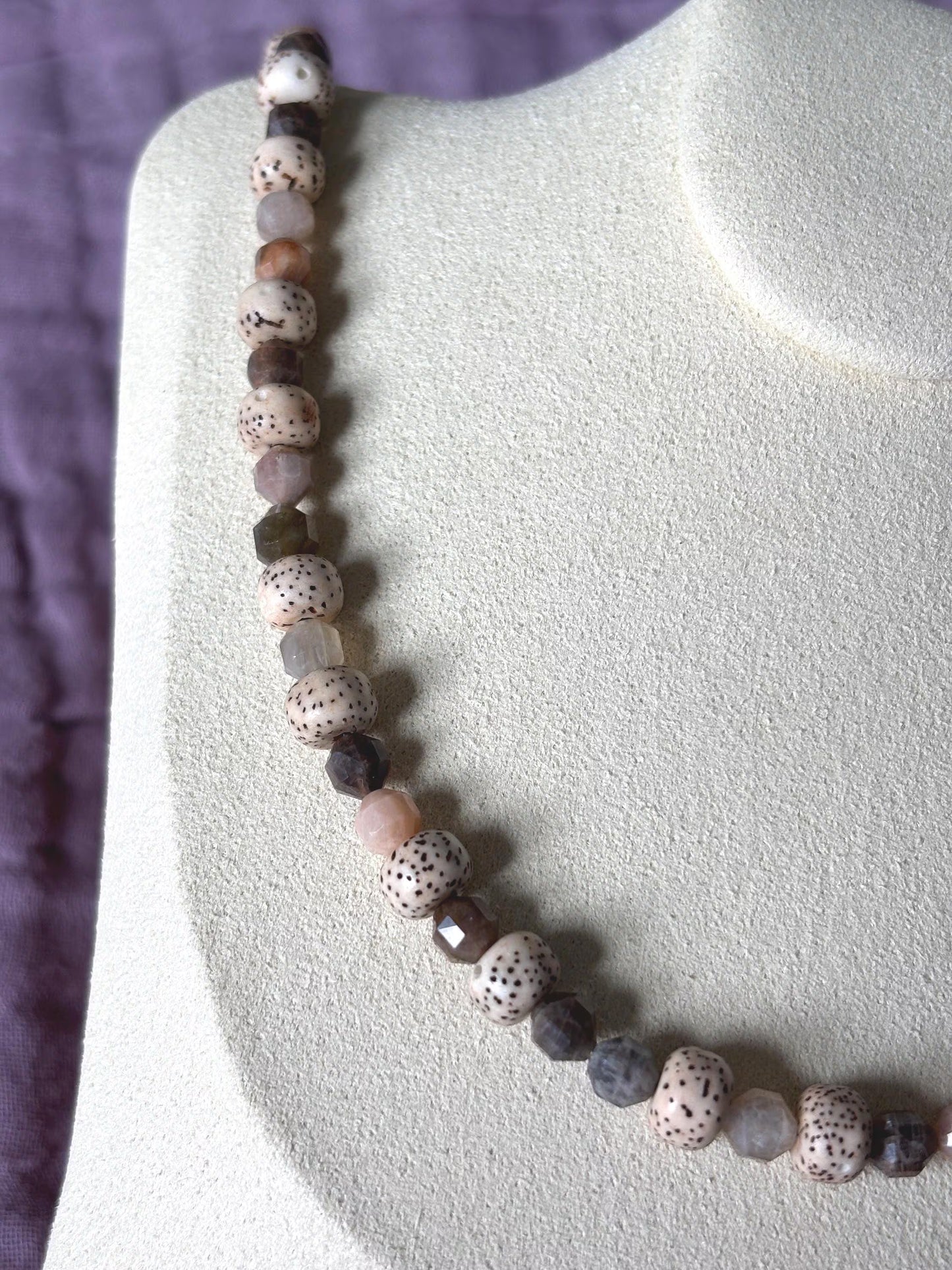 Chocolate Moonstone and Bodhi Seed Necklace