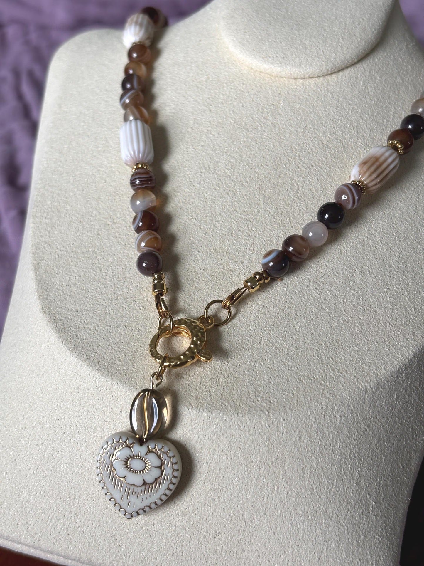 Coffee and Cream Necklace with Botswana Agate
