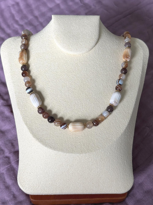 Coffee and Cream Necklace with Botswana Agate