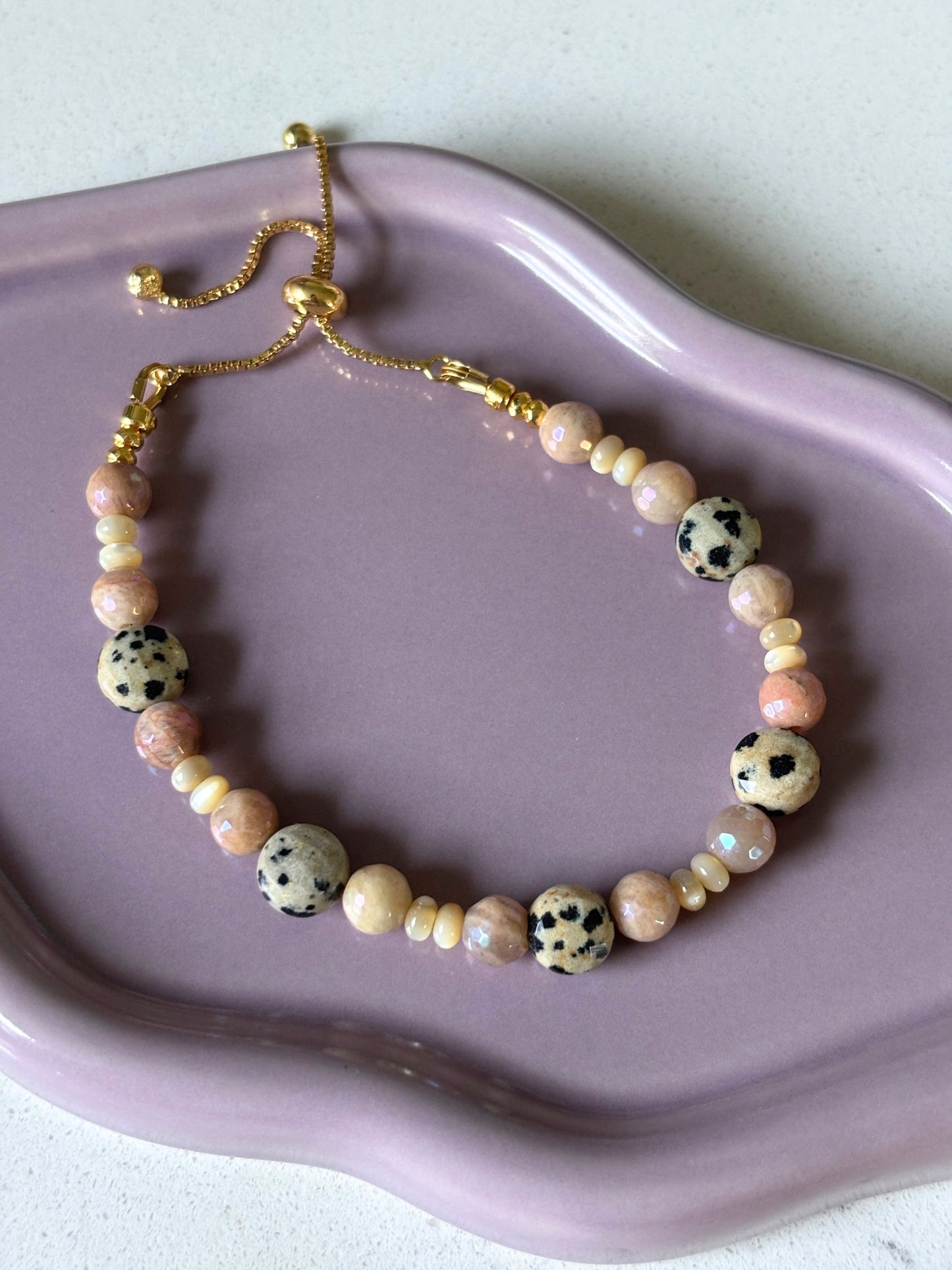 Dalmatian Jasper and Sunstone Bracelet