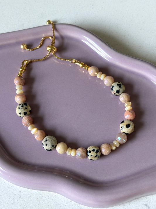 Dalmatian Jasper and Sunstone Bracelet