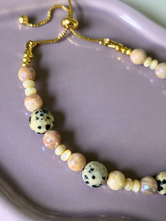 Dalmatian Jasper and Sunstone Bracelet