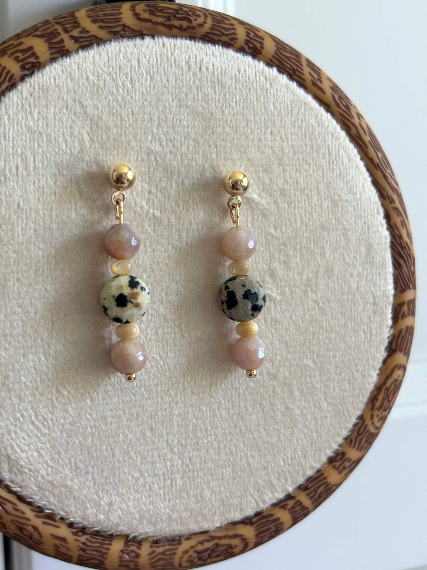Dalmatian Jasper and Sunstone Earrings