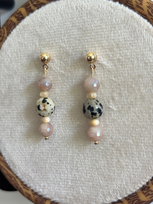 Dalmatian Jasper and Sunstone Earrings