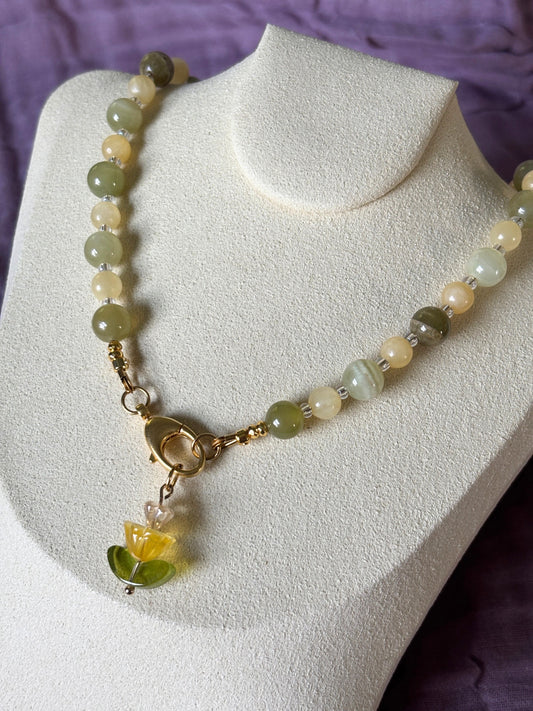 Green Calcite and Yellow Jade Necklace