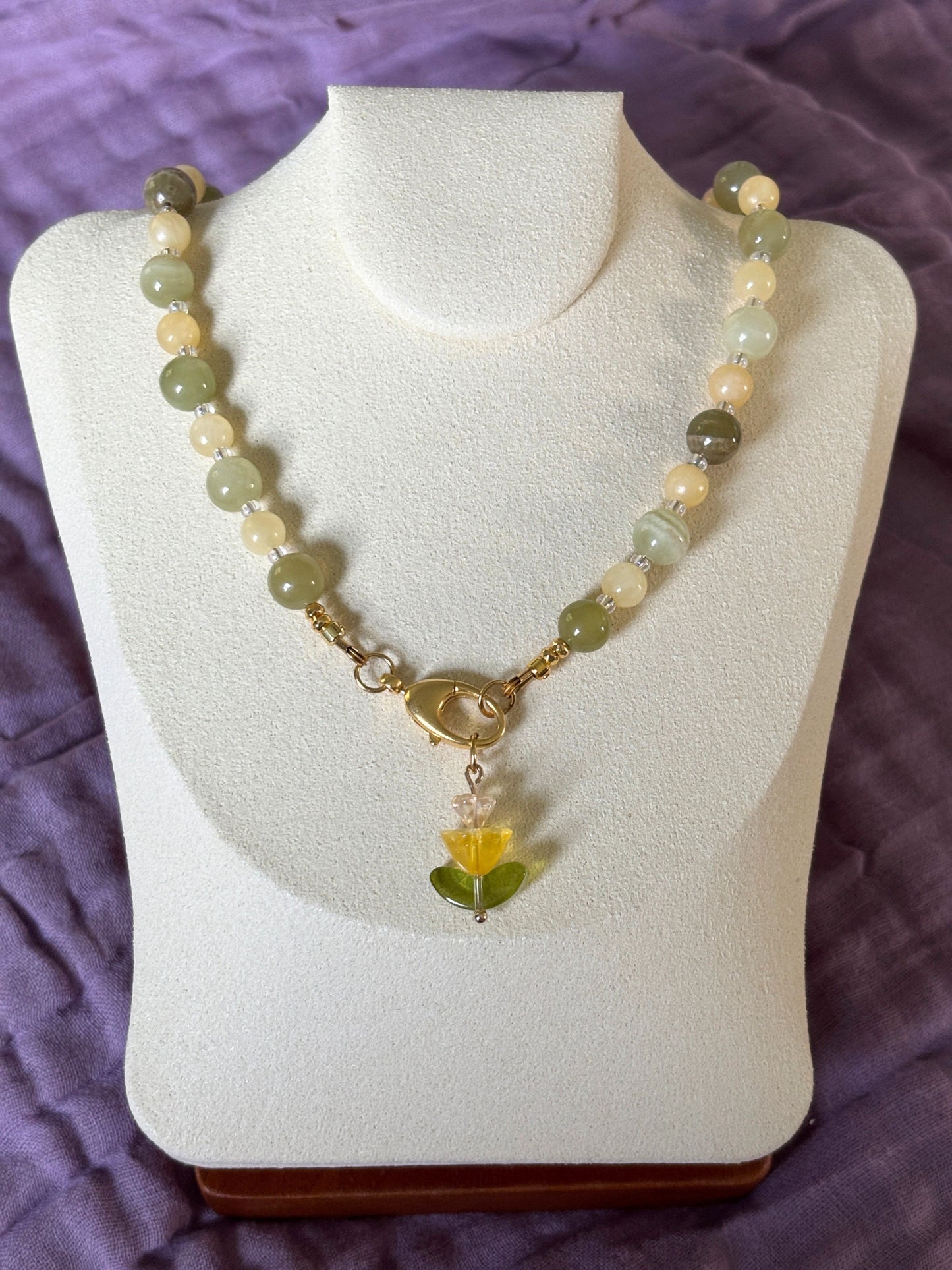 Green Calcite and Yellow Jade Necklace