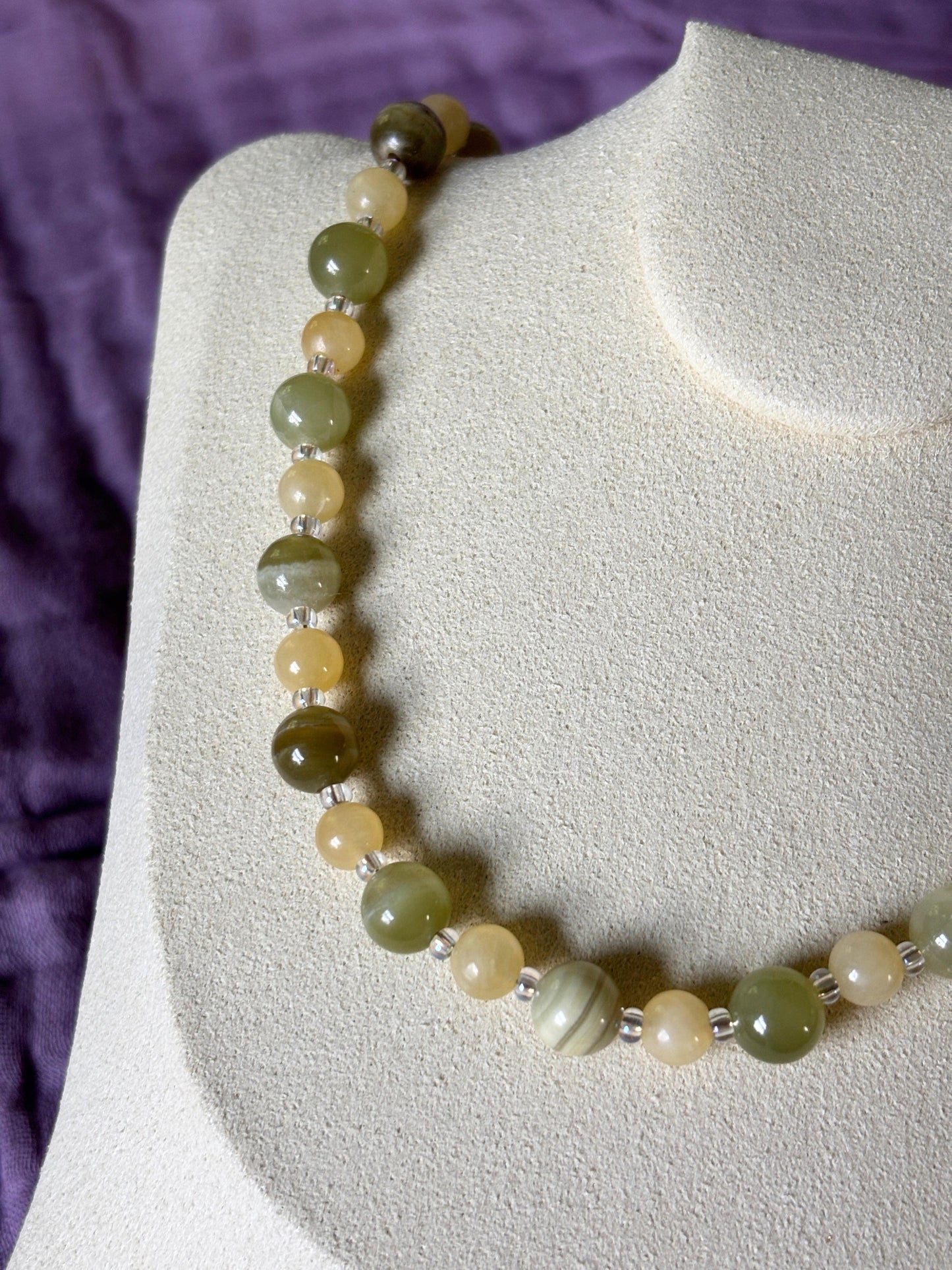 Green Calcite and Yellow Jade Necklace