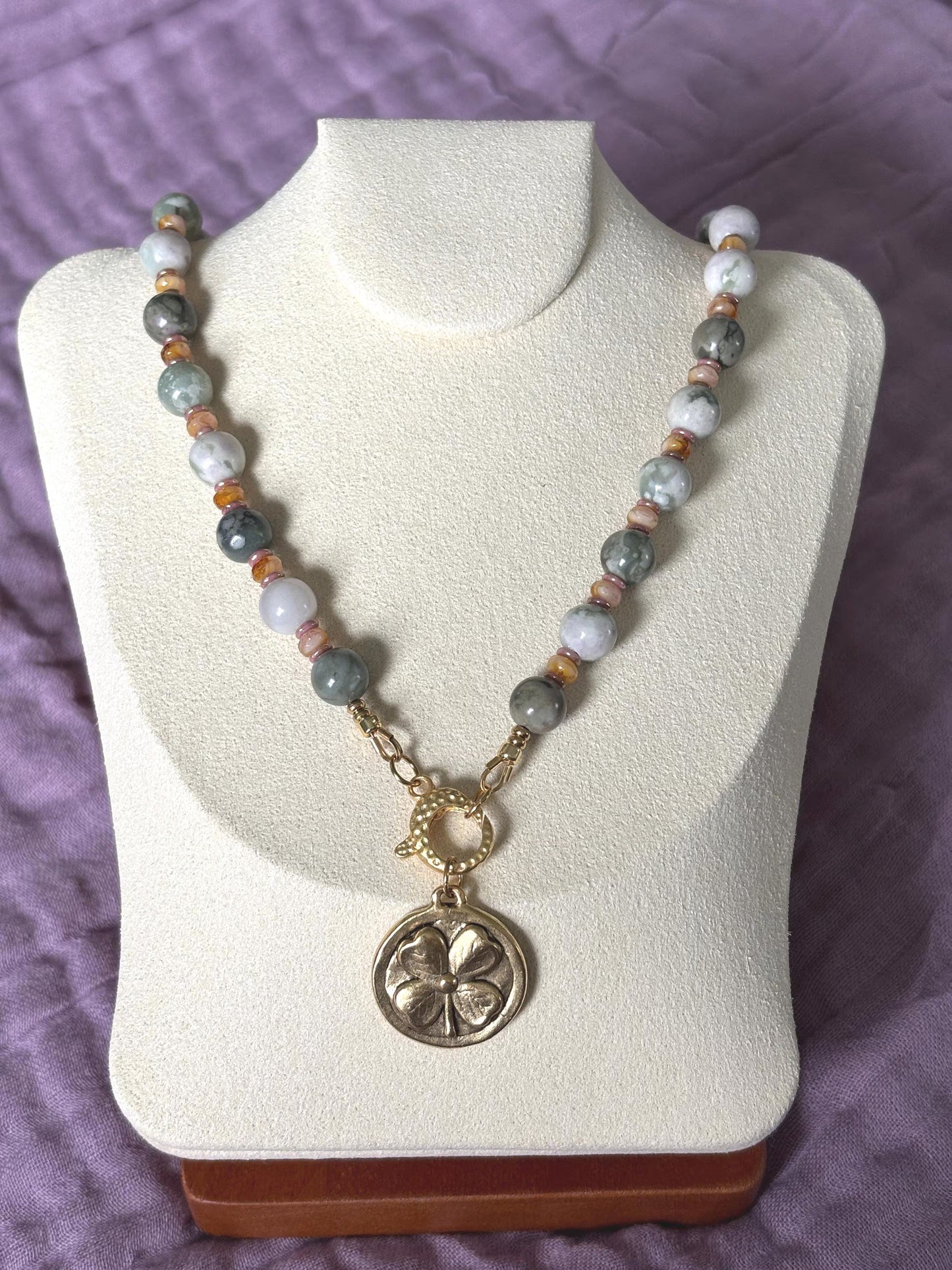 Harmony Jasper Necklace with Shamrock Pendant