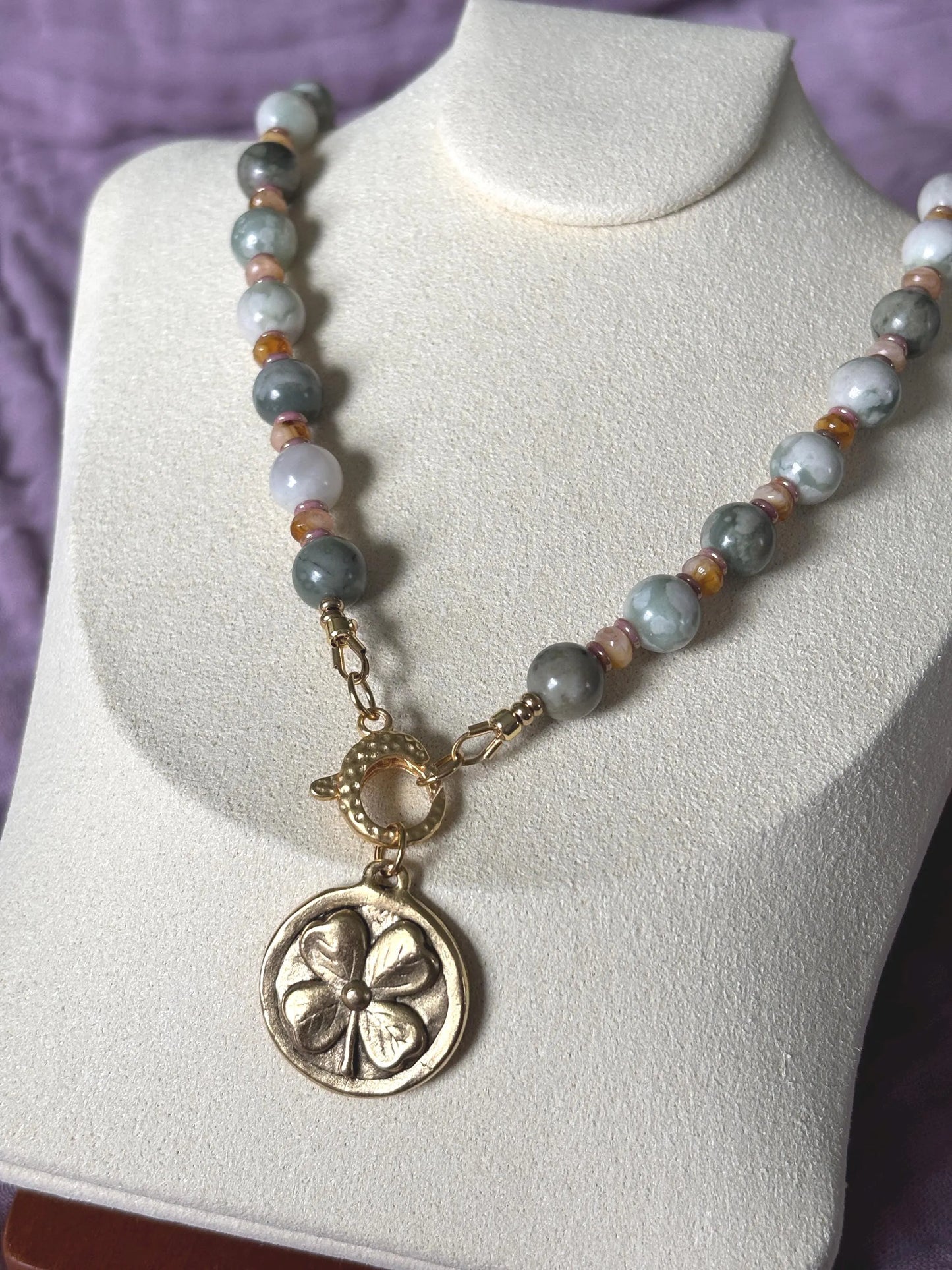 Harmony Jasper Necklace with Shamrock Pendant