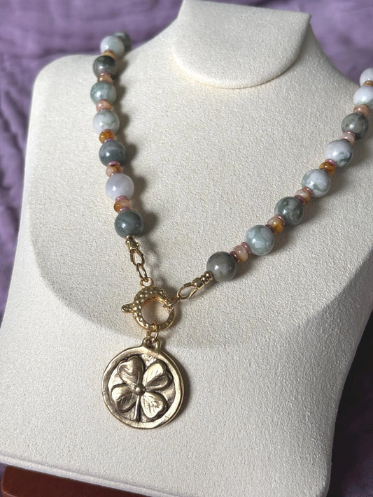 Harmony Jasper Necklace with Shamrock Pendant