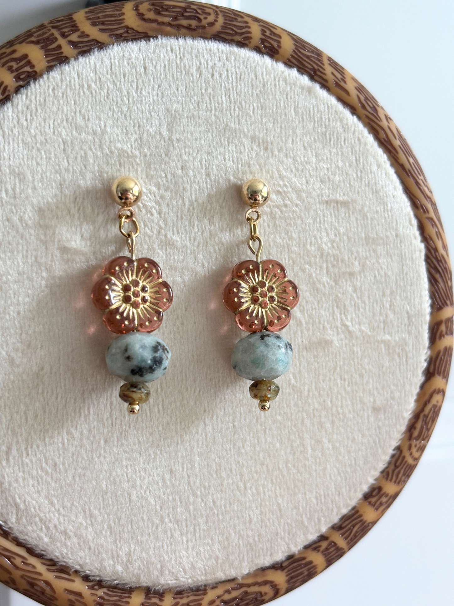 Kiwi Jasper Sunset Flower Earrings