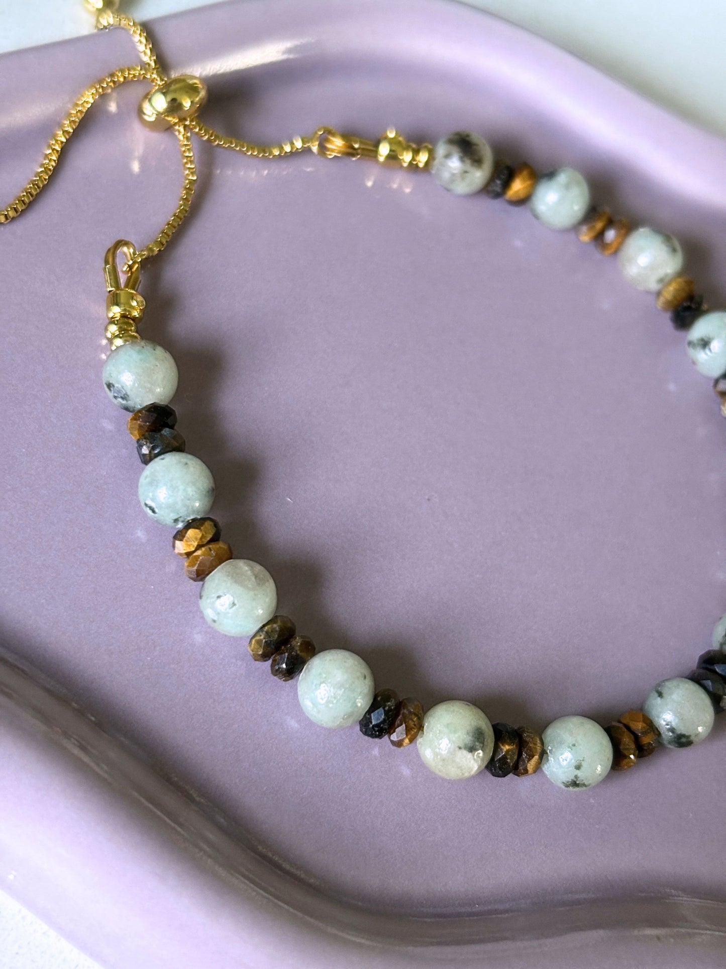 Kiwi Jasper and Tiger's Eye Bracelet