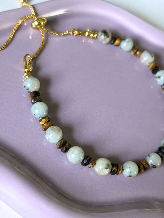 Kiwi Jasper and Tiger's Eye Bracelet