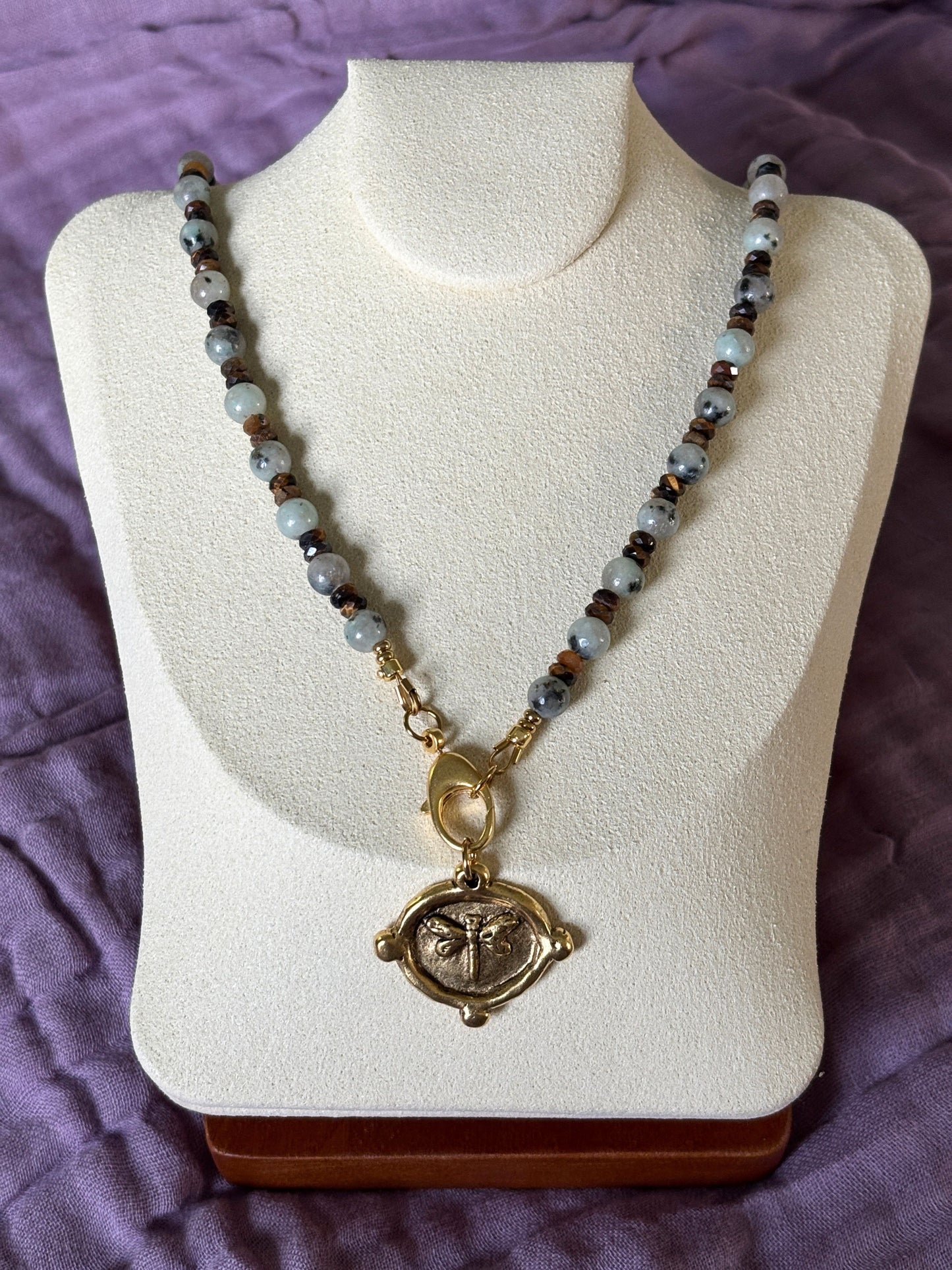 Kiwi Jasper and Tiger's Eye Necklace