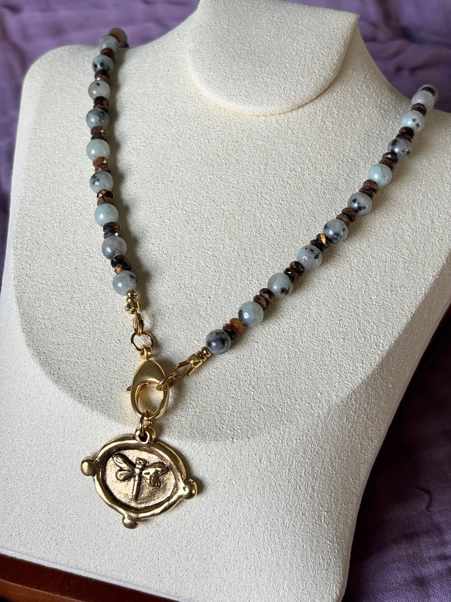 Kiwi Jasper and Tiger's Eye Necklace