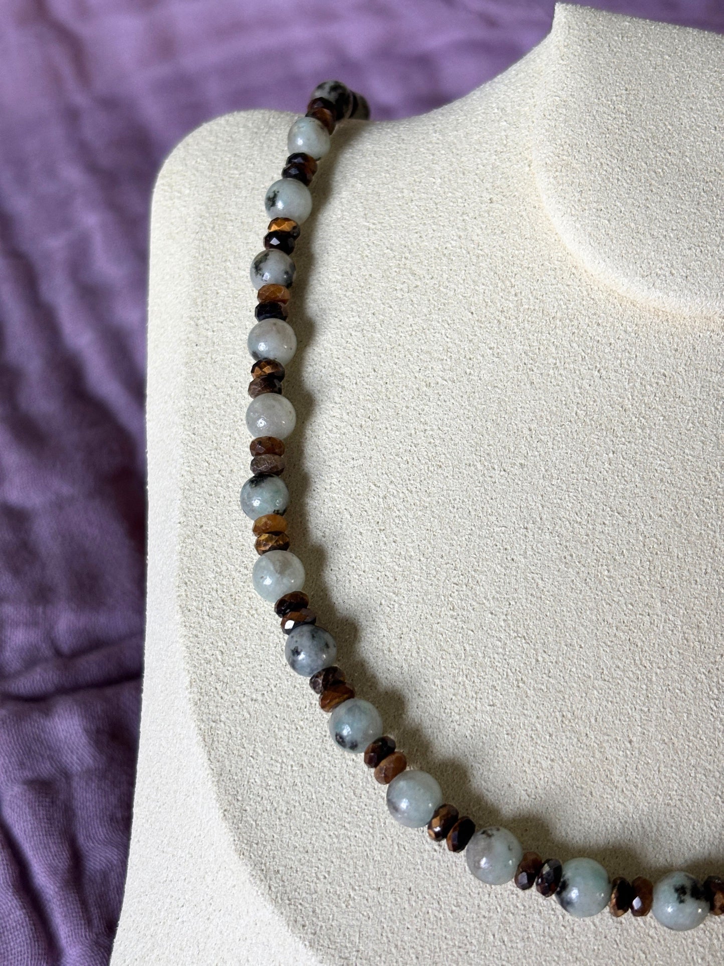 Kiwi Jasper and Tiger's Eye Necklace