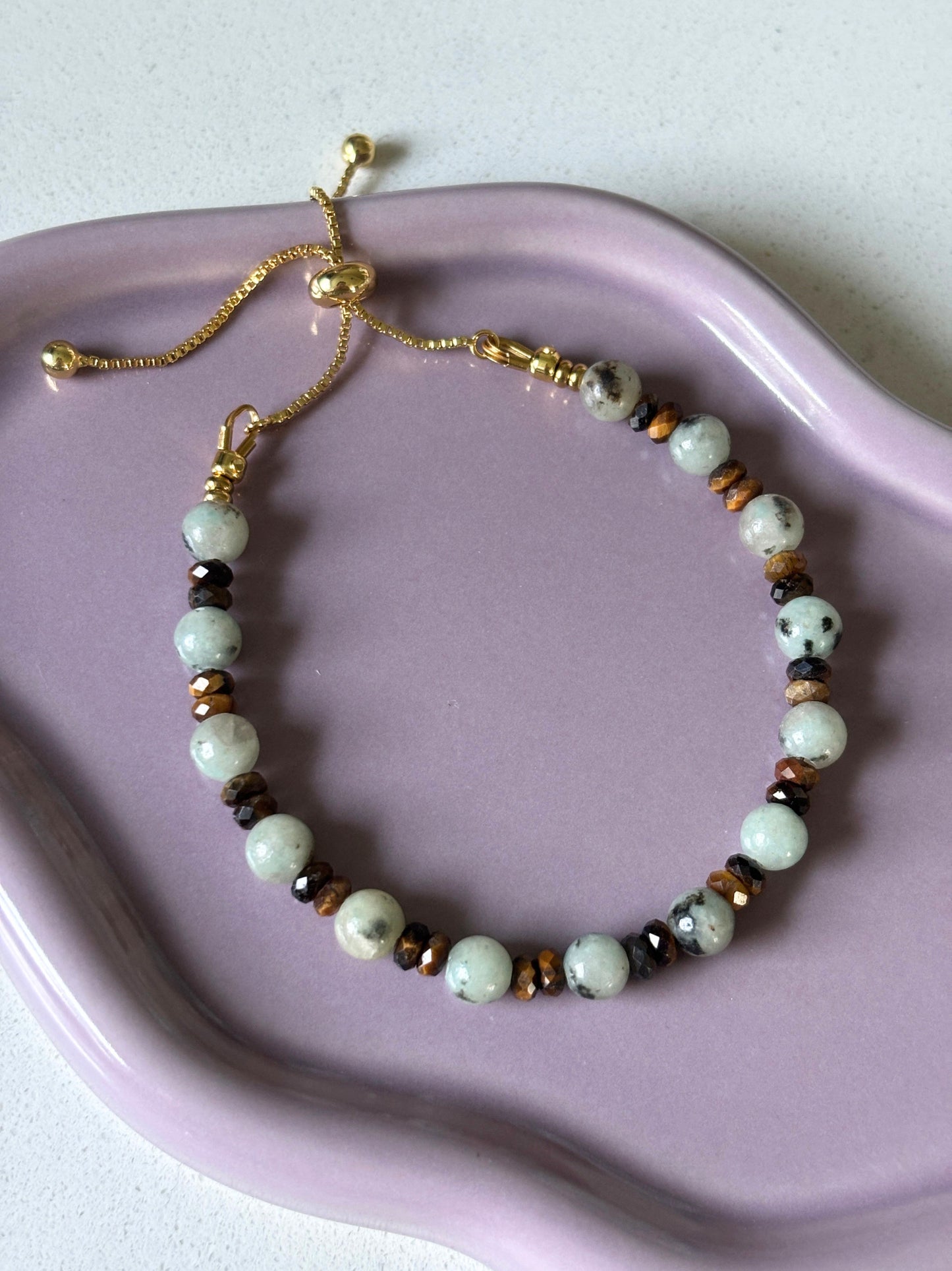 Kiwi Jasper and Tiger's Eye Bracelet