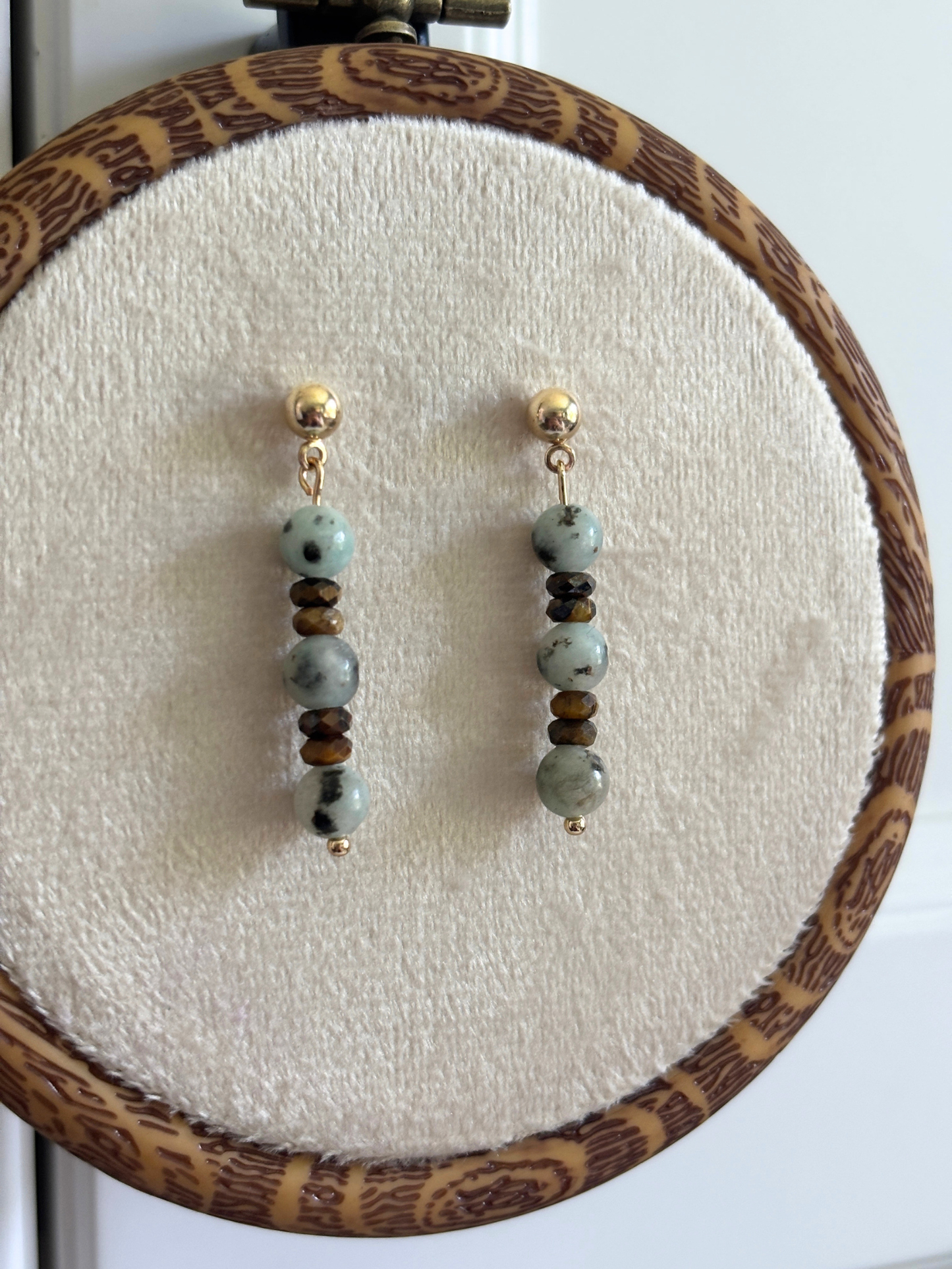 Kiwi Jasper and Tiger's Eye Earrings