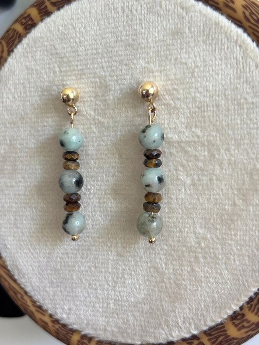 Kiwi Jasper and Tiger's Eye Earrings