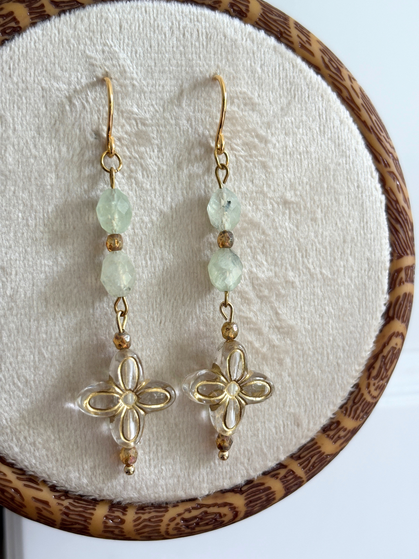 Prehnite Crystal Flower Earrings
