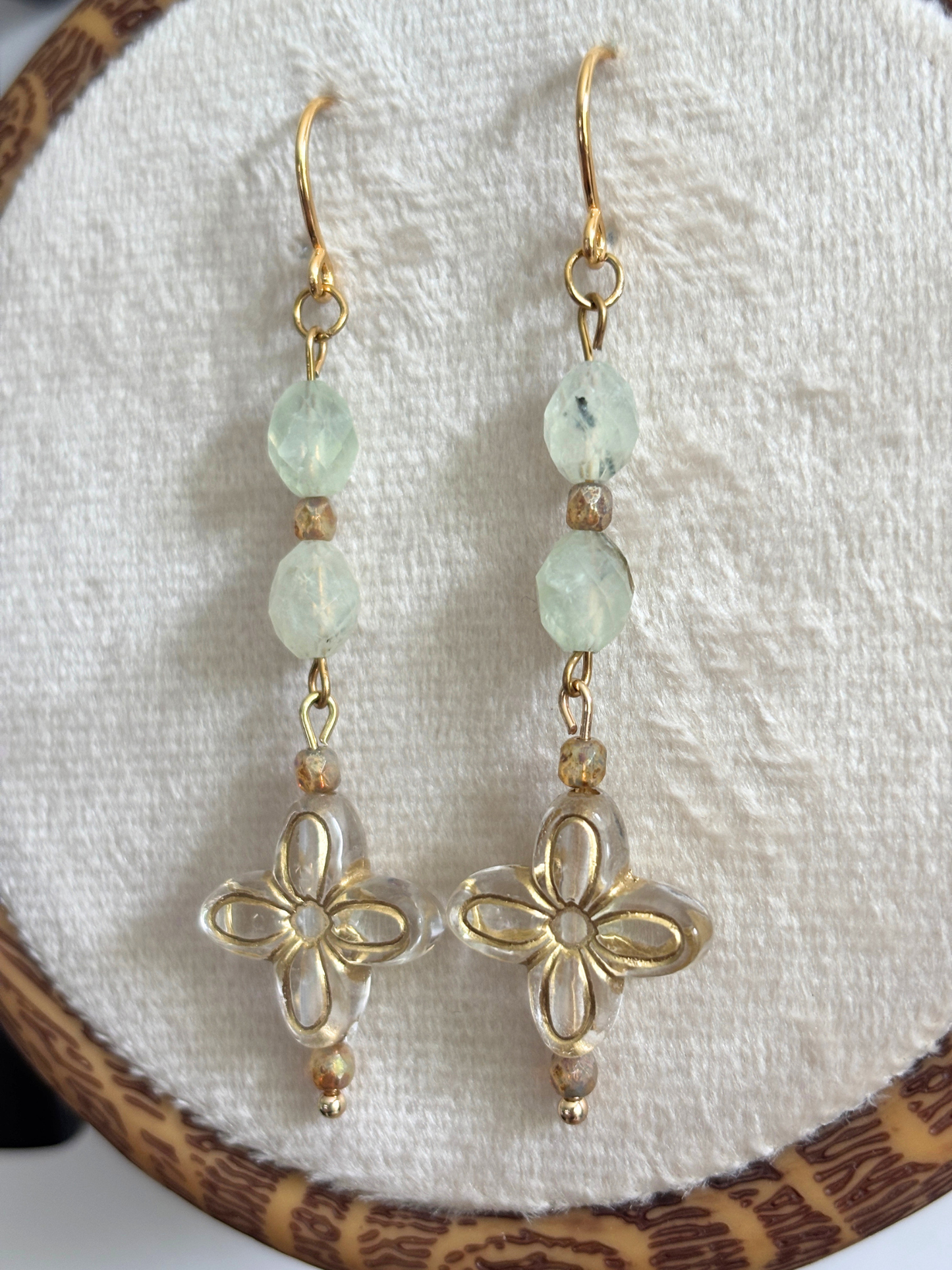 Prehnite Crystal Flower Earrings