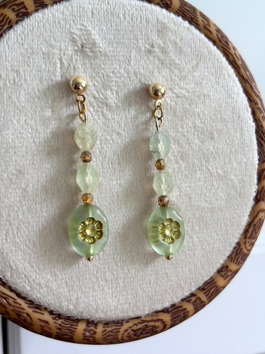 Prehnite Flower Earrings