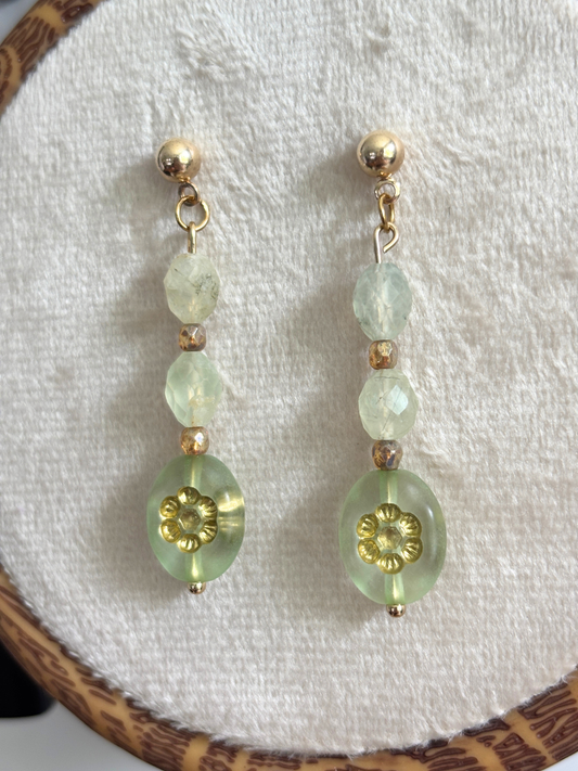 Prehnite Flower Earrings