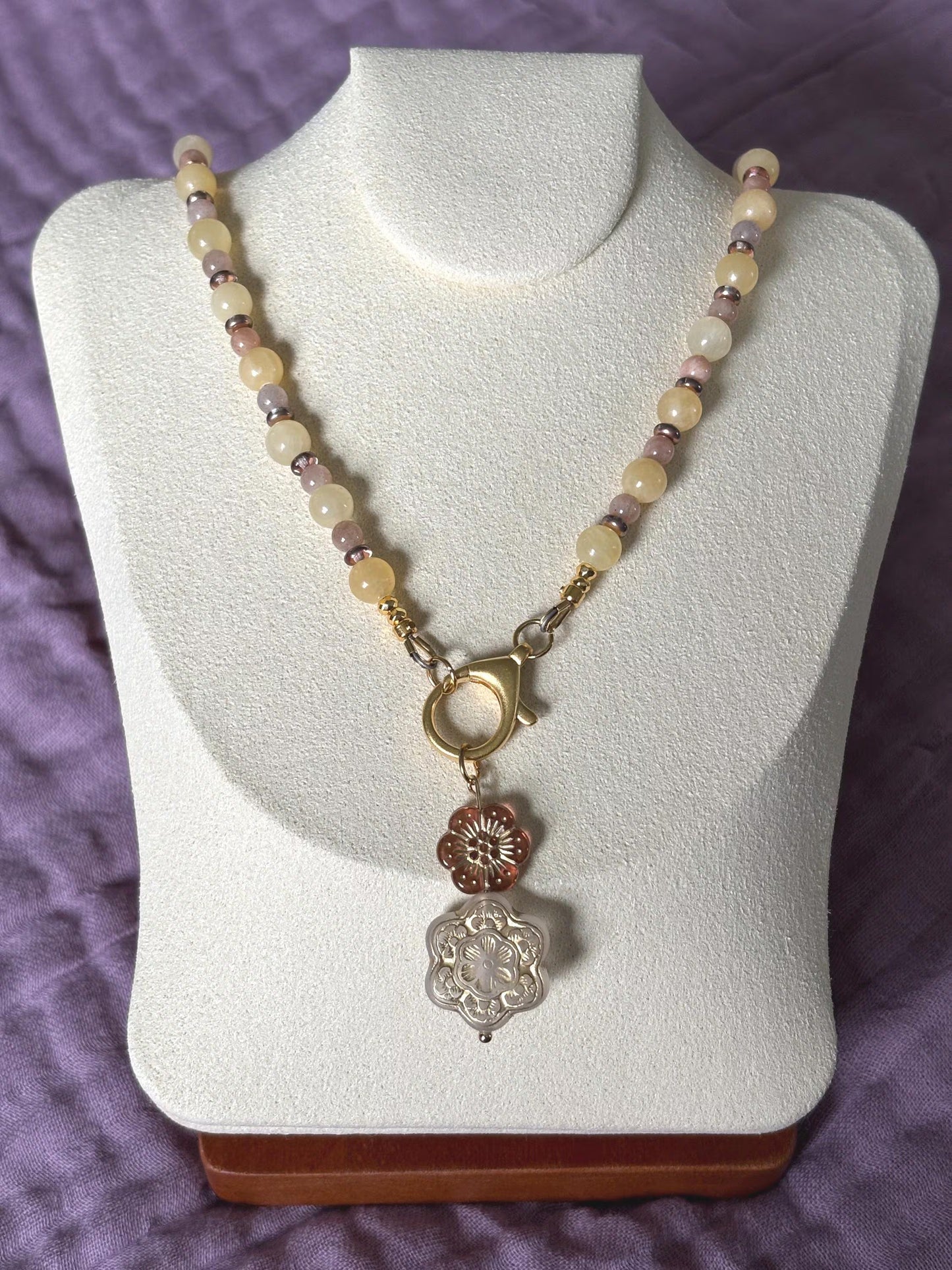 Yellow Jade and Sunstone Necklace