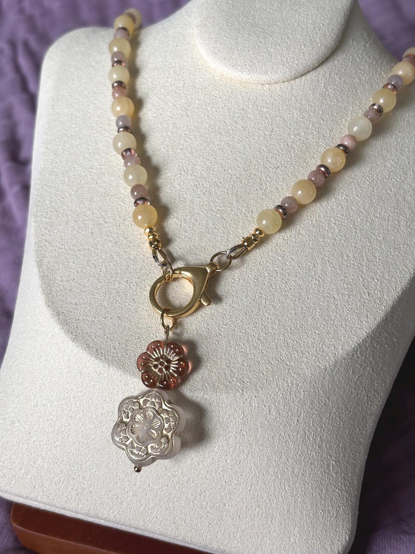 Yellow Jade and Sunstone Necklace